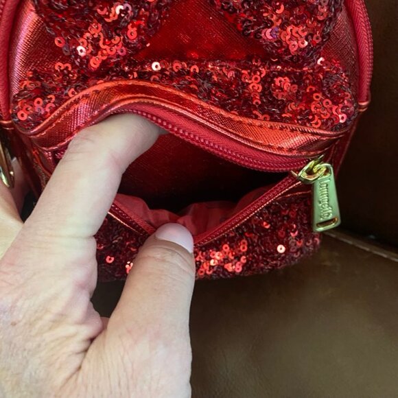 Disney Parks Loungefly Minnie Mouse Red Sequin Mini Backpack Purse Wrist… - Picture 9 of 10